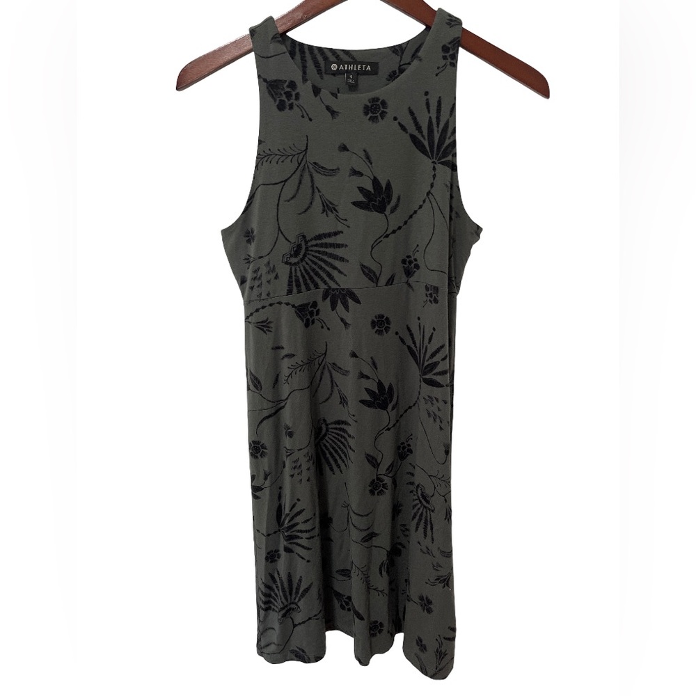 Athleta Womens Small Sleeveless Floral Dress Gray Black Athleisure Casual Travel